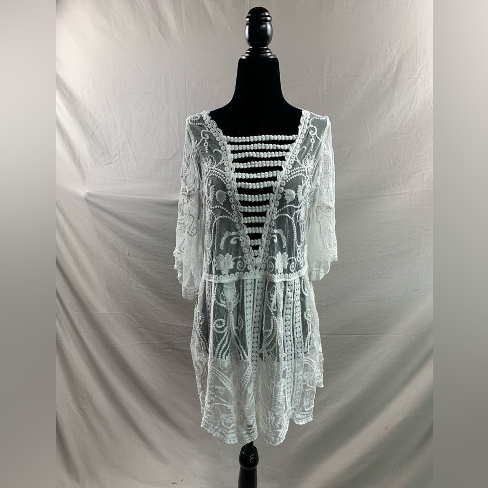 Boho Embroidery Scallop Trim Cover Up - Picture 5 of 8